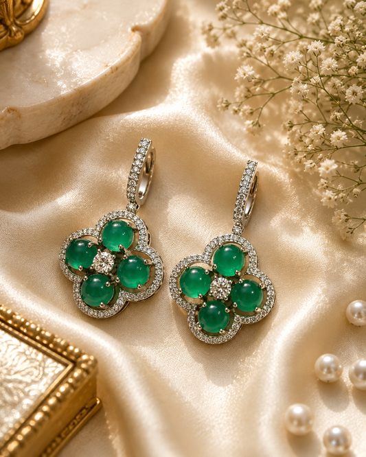 Emerald Clover Crystal Drop Earrings