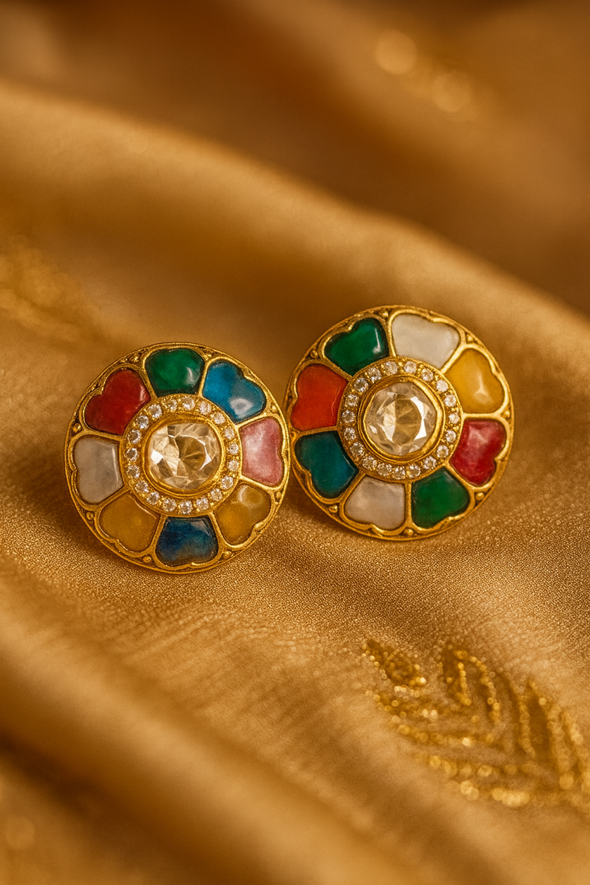 Eternal Navaratna Studs – A Symphony of Nine Gems