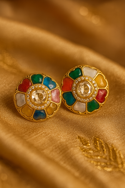 Eternal Navaratna Studs – A Symphony of Nine Gems