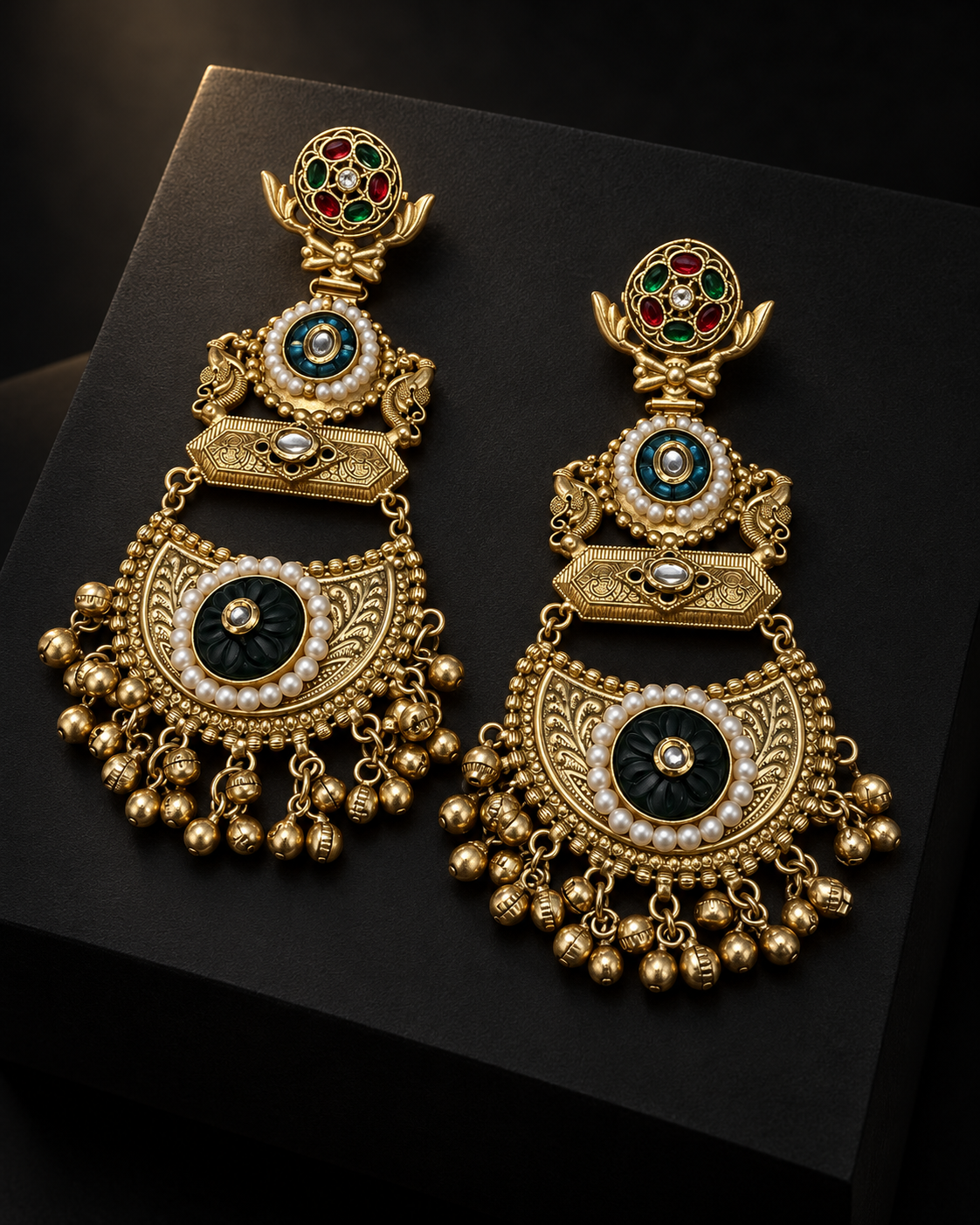 Antique Gold Heritage Temple Chandbali Earrings