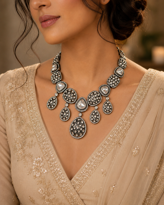 Vintage Oxidised Polki Statement Necklace