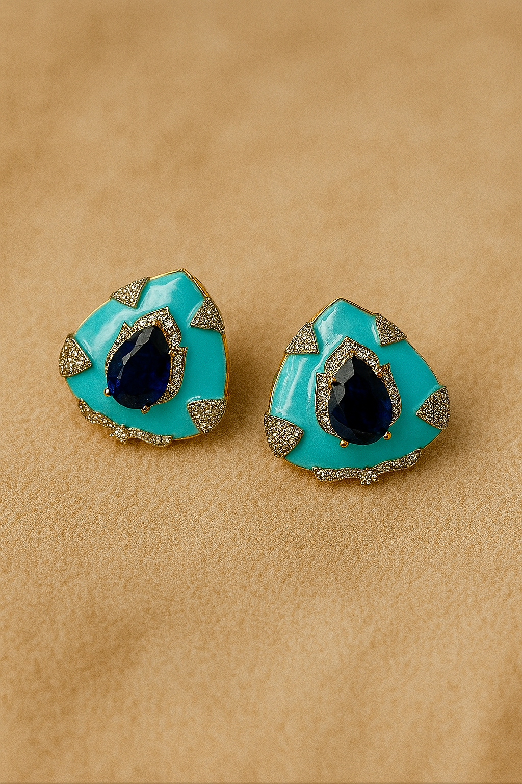 Enamel & Gemstone Teardrop Statement Studs