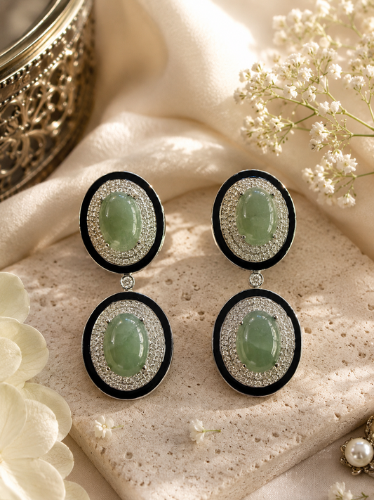 Emerald Noir Double Halo Earrings