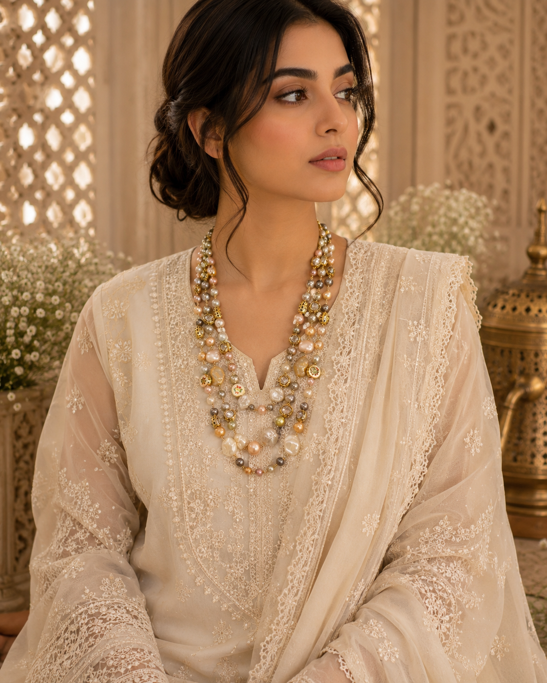 Mehrunisa Baroque Pearl & Polki Layered Necklace