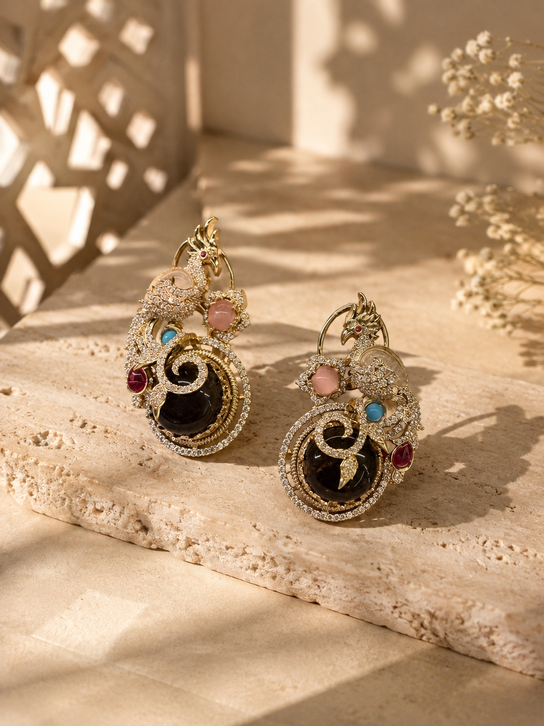 Peacock Noir Statement Earrings