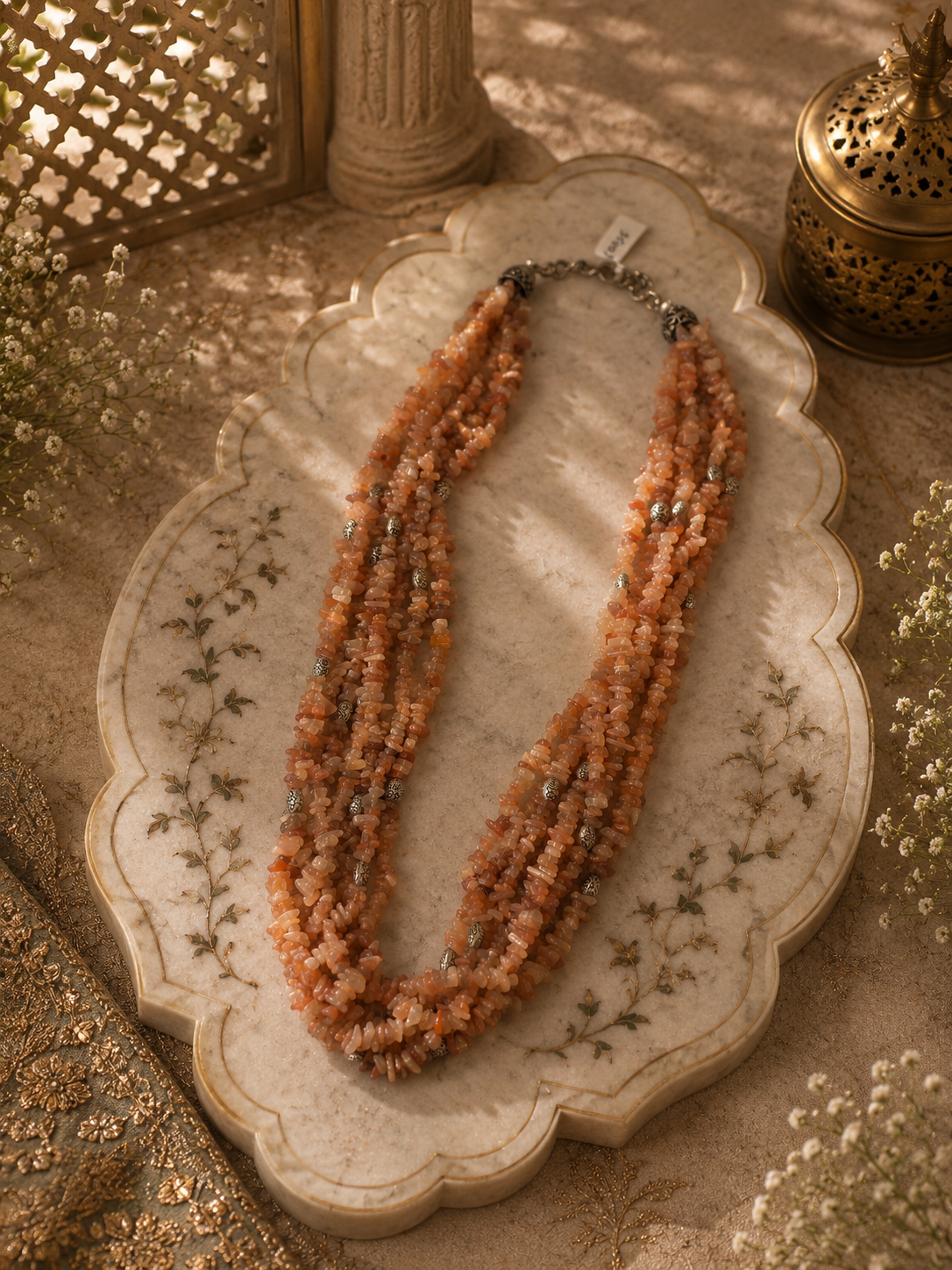 Multi Strand High Gloss Beaded Necklace with Earrings