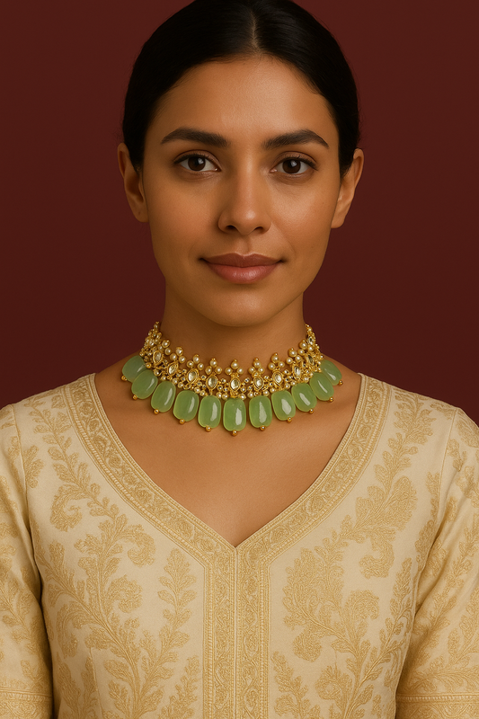 Enchanting Green Kundan & Pearl Choker Set