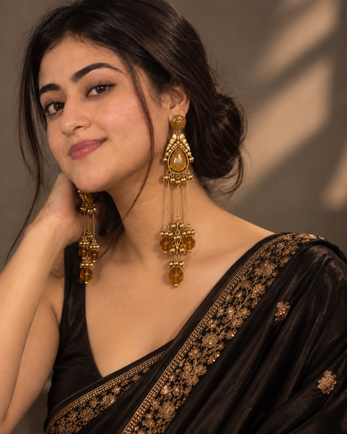 Amber Peacock Tassel Earrings