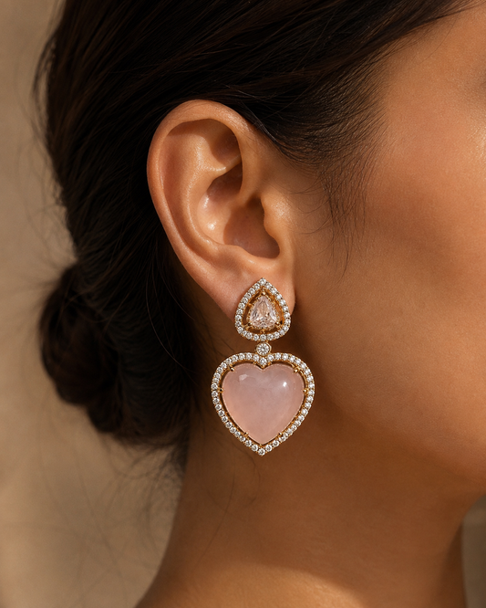Blush Rose Quartz Heart Drop Earrings