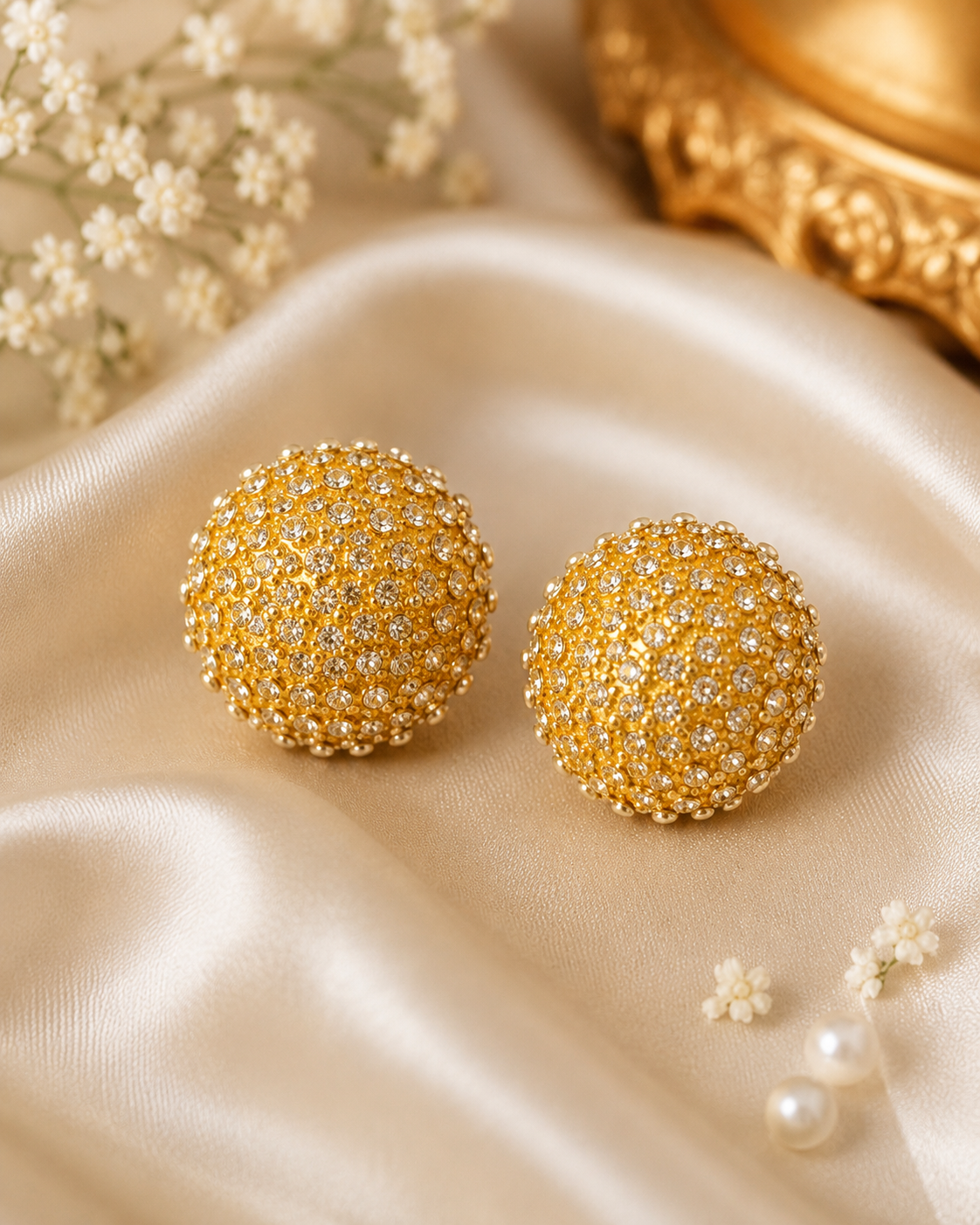 Luxury Gold-Tone Crystal Dome Stud Earrings