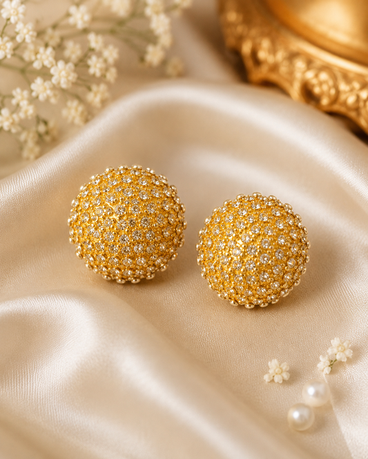 Luxury Gold-Tone Crystal Dome Stud Earrings