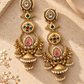 Royal Pink Kundan Chandbali Jhumka Earrings