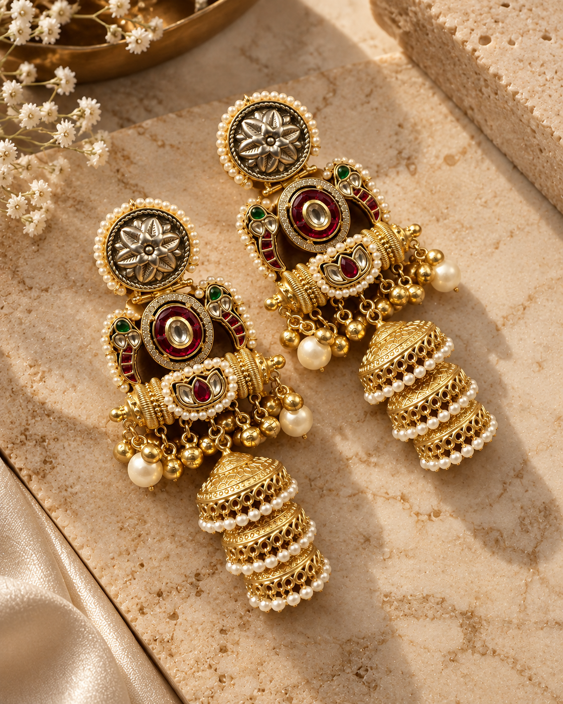 Heritage Triple Jhumka Earrings