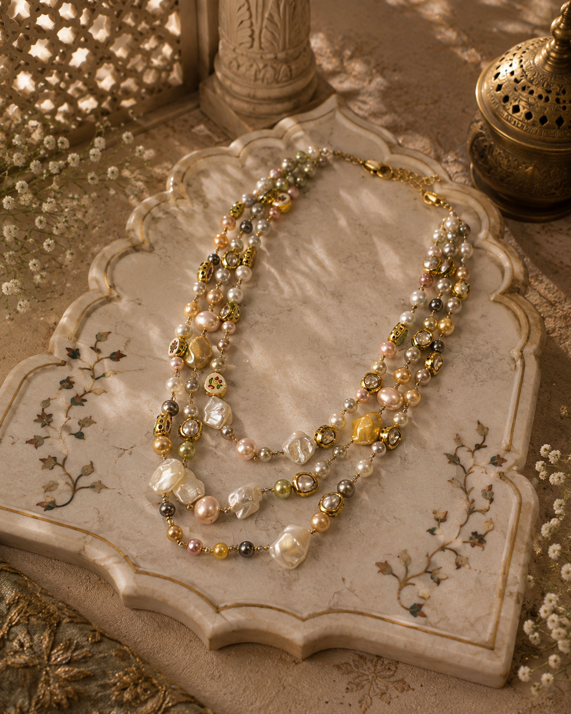 Mehrunisa Baroque Pearl & Polki Layered Necklace
