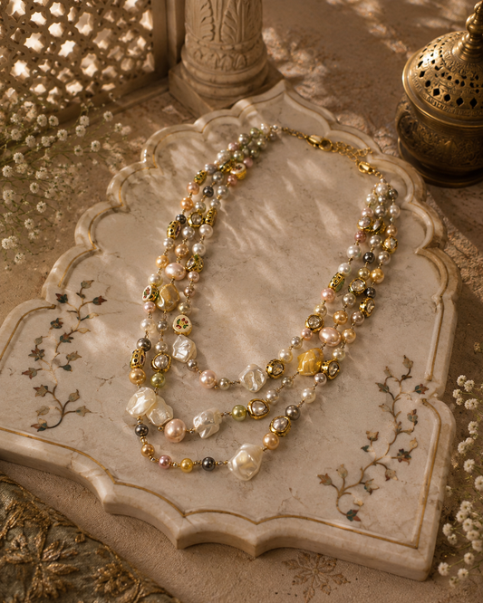 Mehrunisa Baroque Pearl & Polki Layered Necklace