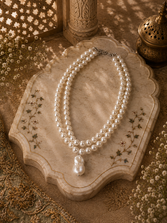 Aafreen Double-Strand Pearl & Baroque Drop Necklace