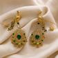 Peacock Motif Emerald Green Statement Earrings with Kundan Work