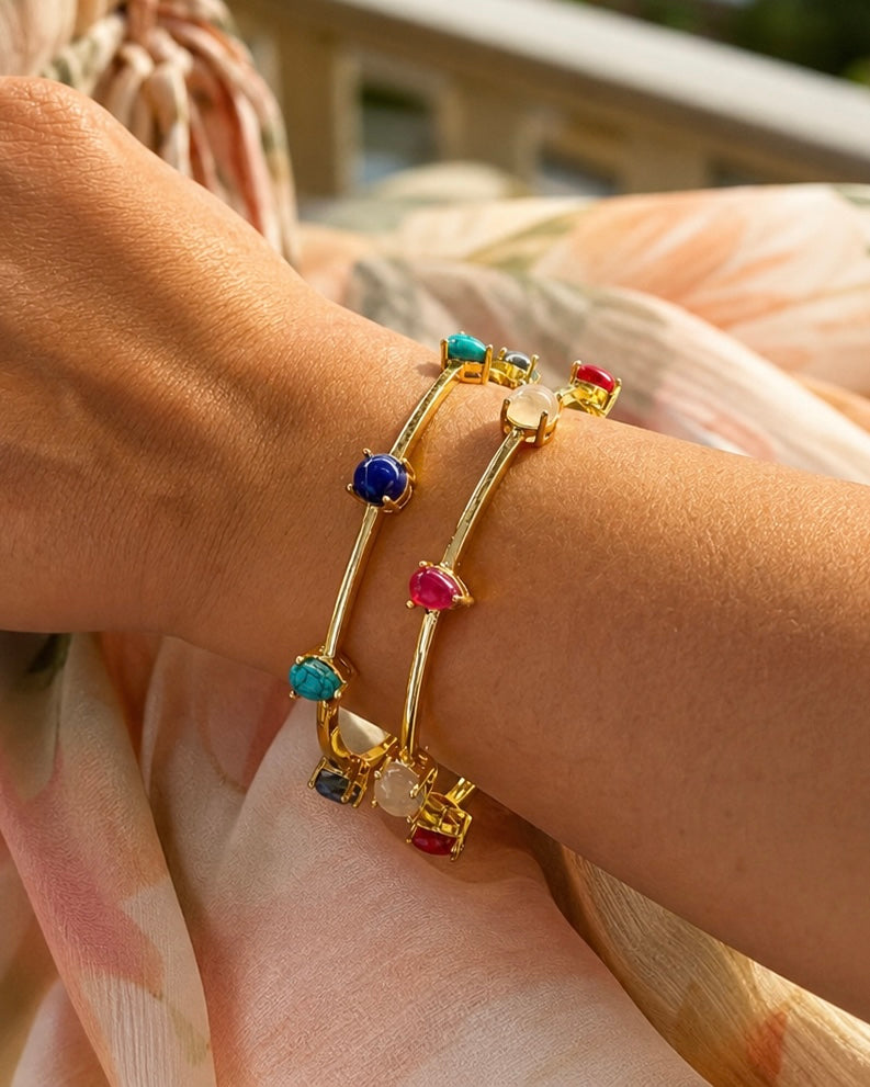 Navratan Minimalist Double-Line Bracelet