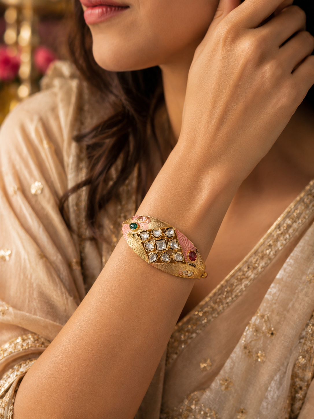 Zehra Polki Enamel Cuff