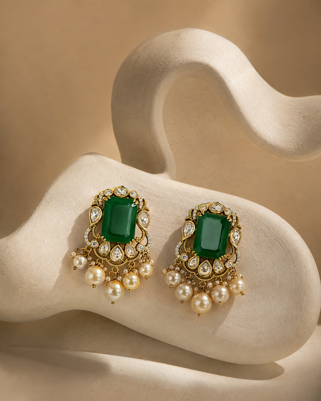 Emerald Maharani Kundan Pearl Earrings