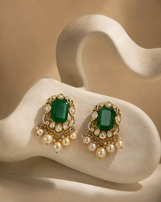 Emerald Maharani Kundan Pearl Earrings