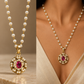 Ruby & Pearl Bloom Jadau Pendant Set with Matching Earrings