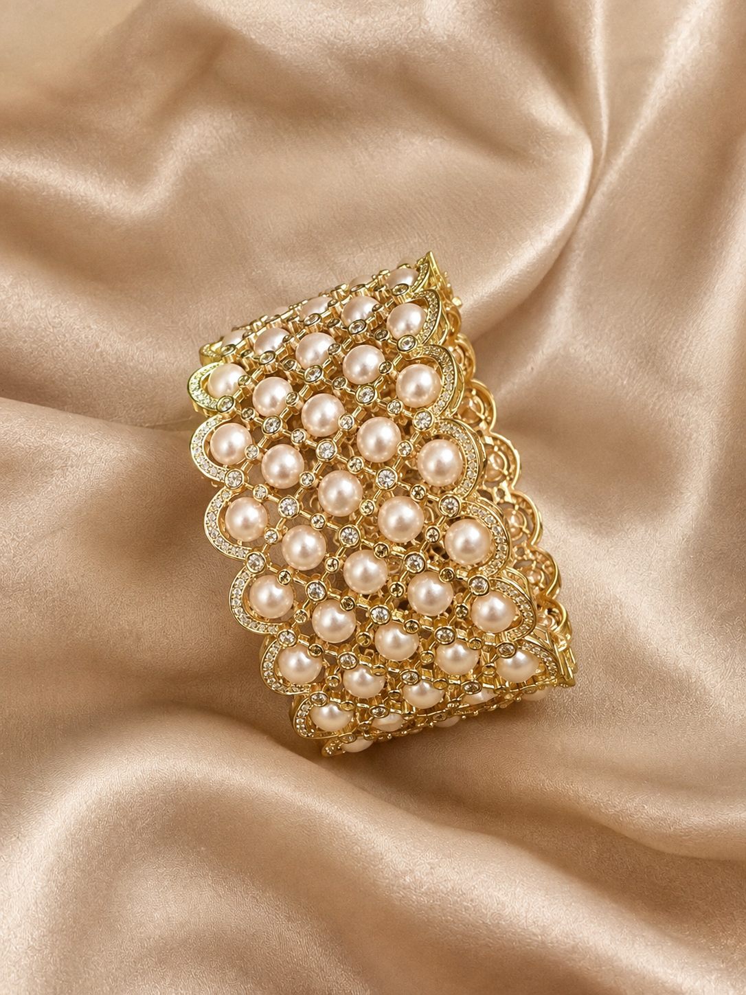 Pearl Cascade Statement Cuff Bracelet