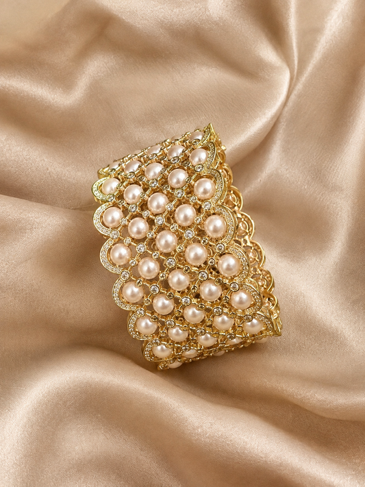 Pearl Cascade Statement Cuff Bracelet