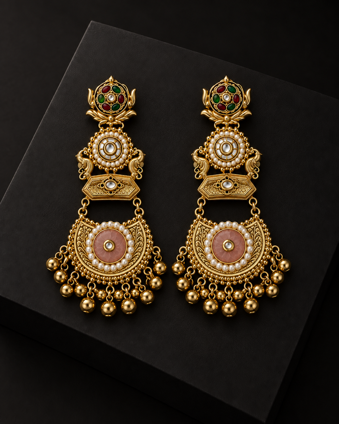 Antique Gold Heritage Temple Chandbali Earrings