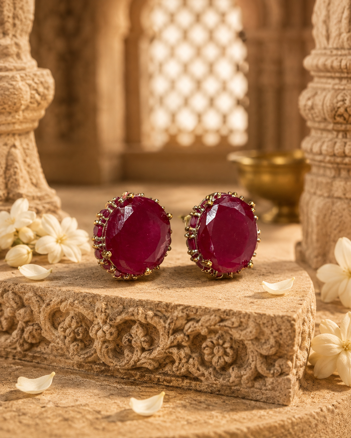 Royal Ruby Halo Stud Earrings