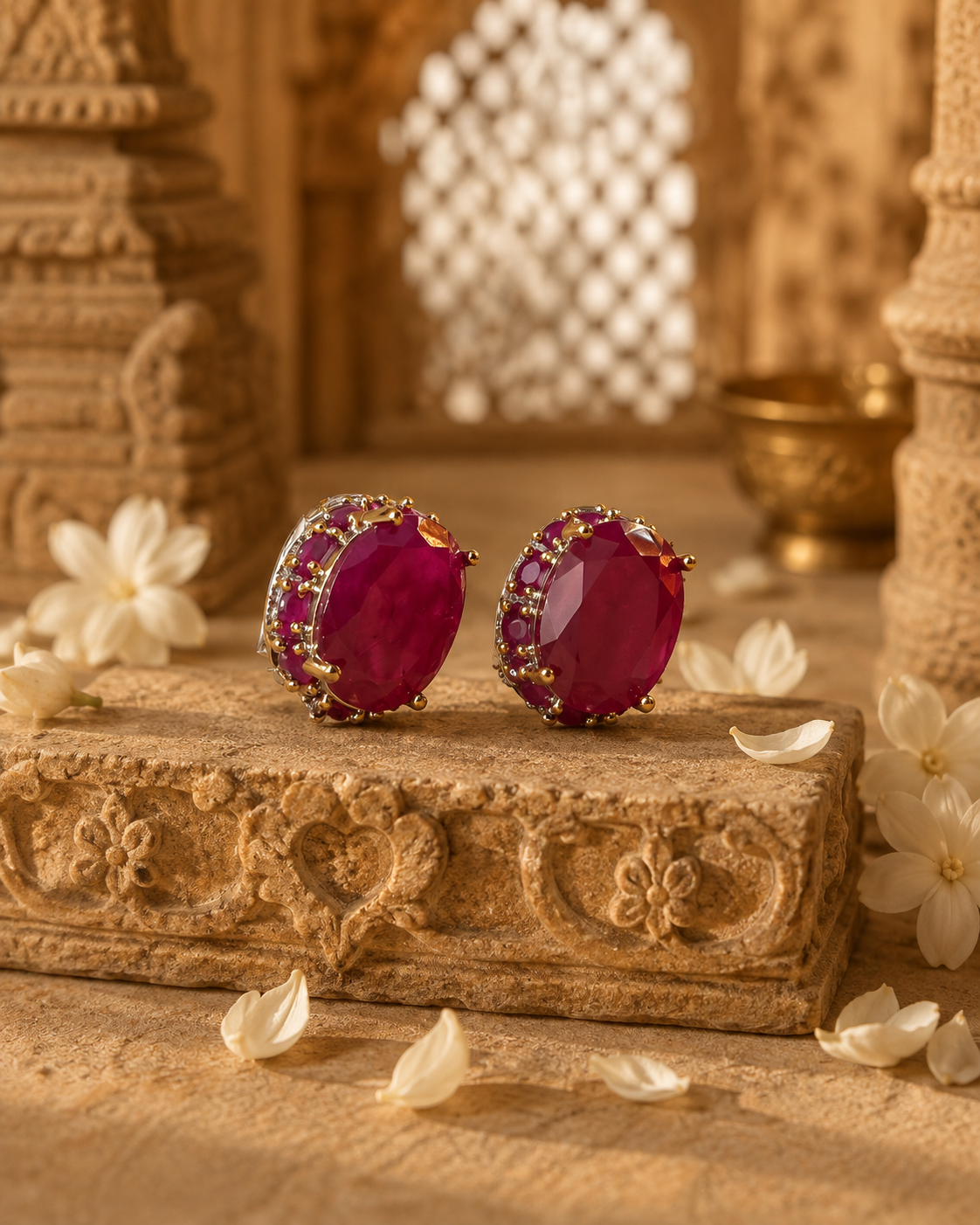 Royal Ruby Halo Stud Earrings