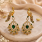 Peacock Motif Emerald Green Statement Earrings with Kundan Work