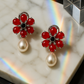 Scarlet Bloom Pearl Drop Earrings