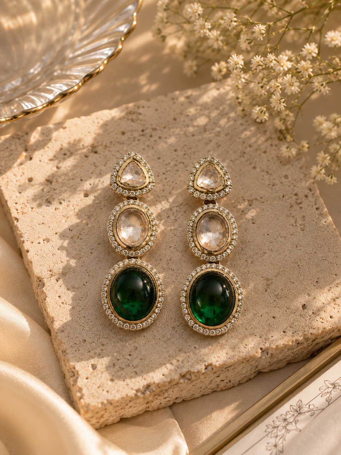 Emerald Elegance Triple Drop Earrings