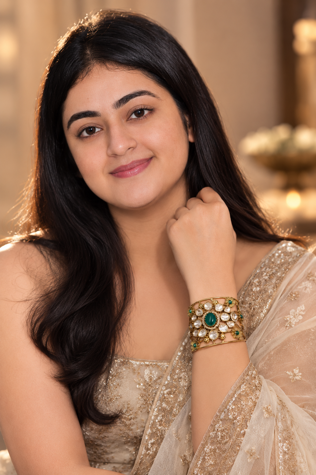 Emerald Heritage Kundan Statement Bracelet