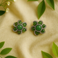 Emerald Green Floral Stud Earrings with Diamond Accents