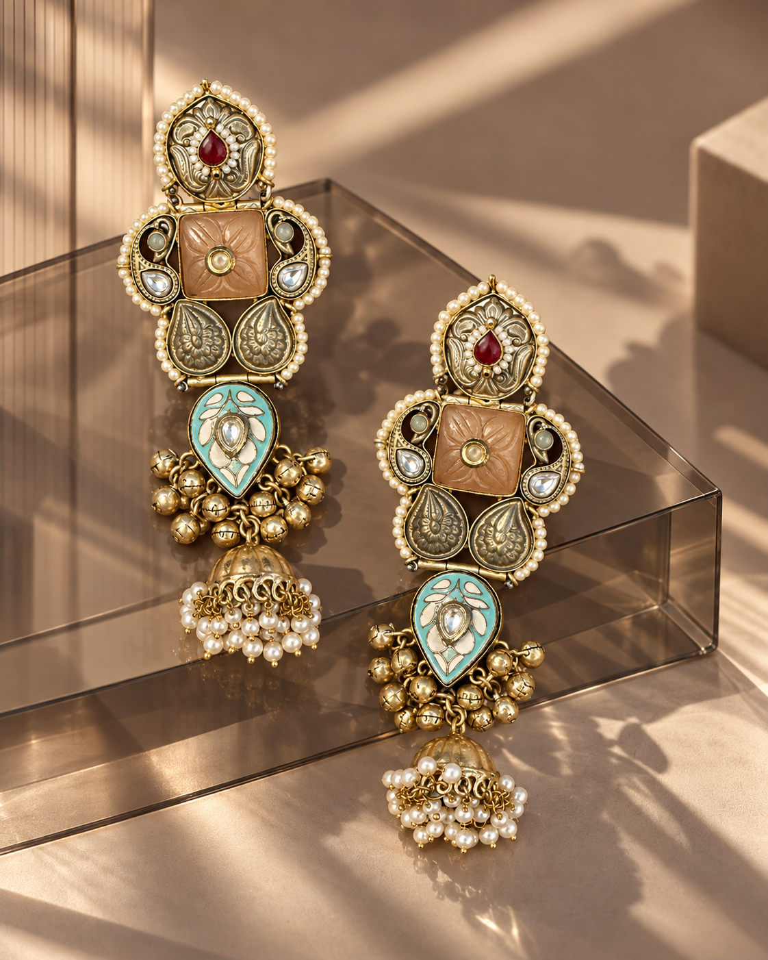 Turquoise Meenakari Jhumka Earrings
