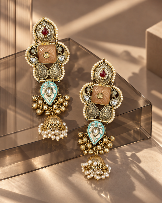 Turquoise Meenakari Jhumka Earrings