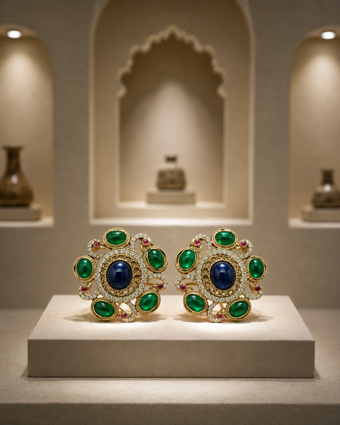 Royal Sapphire & Emerald Heritage Stud Earrings