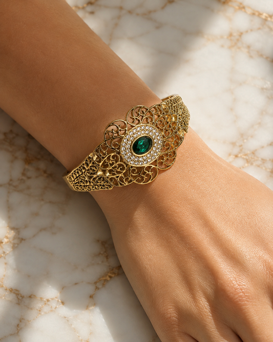 Zehra Emerald Filigree Statement Bracelet