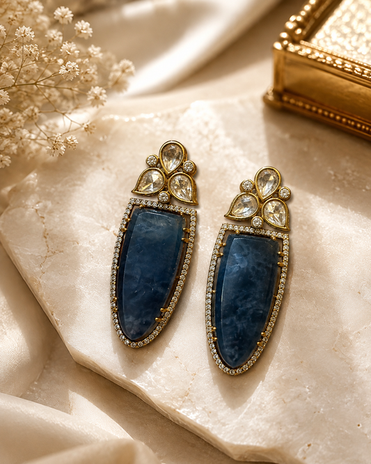 Midnight Sapphire Kundan Drop Earrings
