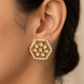 Pearl & Kundan Hexagon Stud Earrings