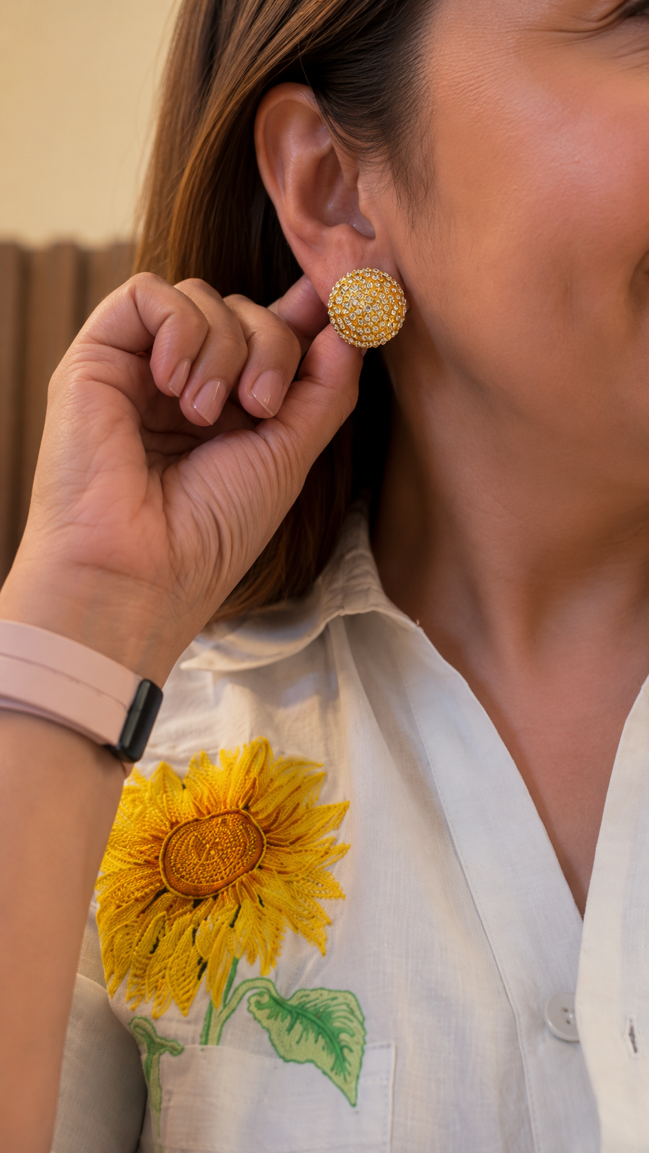 Luxury Gold-Tone Crystal Dome Stud Earrings