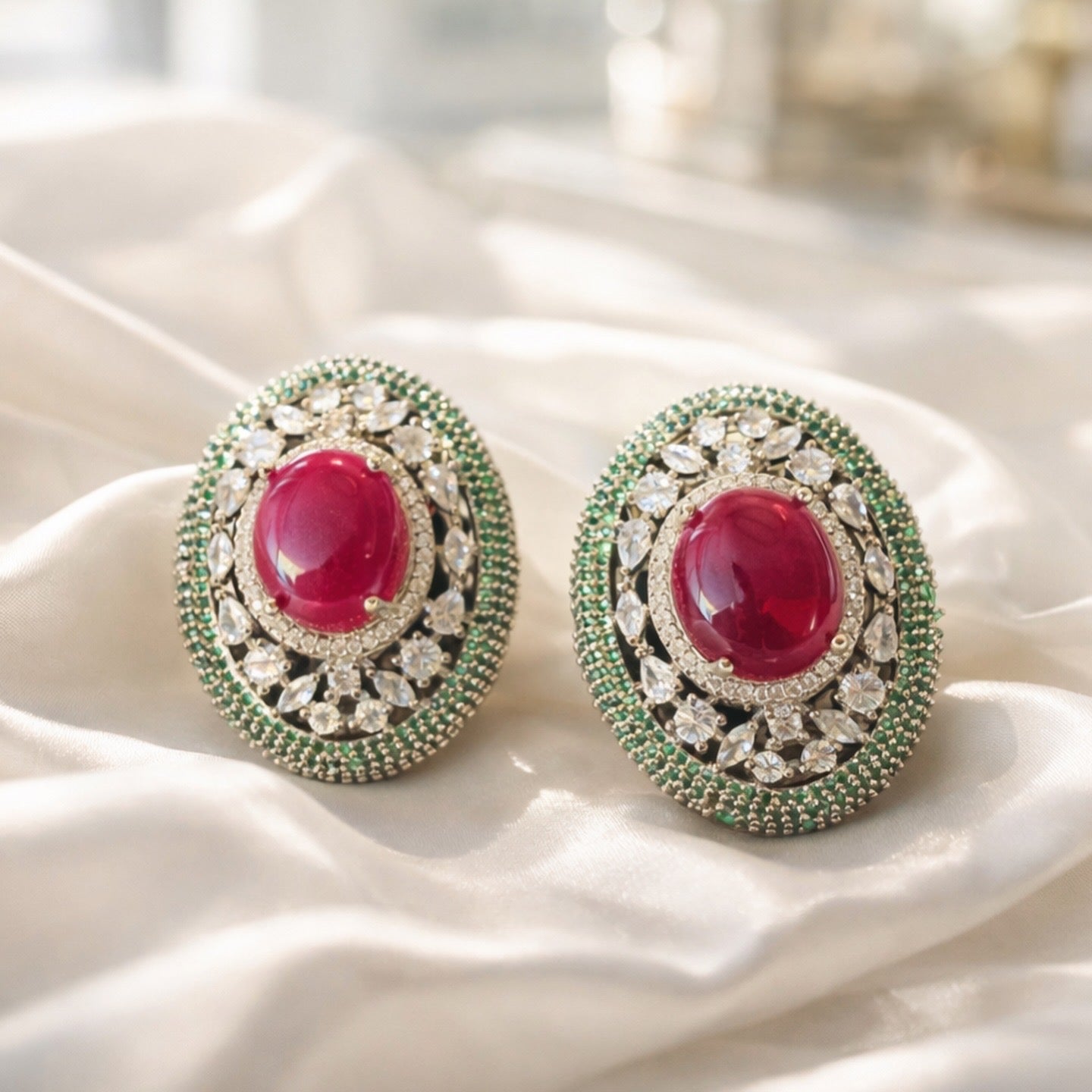 Regal Ruby Oval Stud Earrings