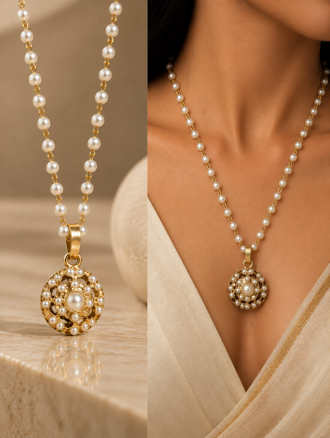 Ruby & Pearl Bloom Jadau Pendant Set with Matching Earrings