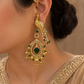 Peacock Motif Emerald Green Statement Earrings with Kundan Work