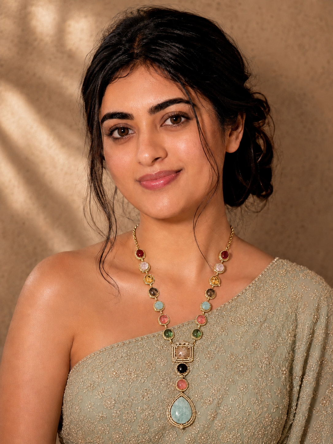 Multicolour Gemstone Statement Necklace & Earrings Set