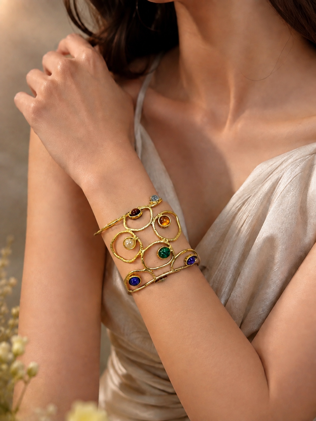 Navrangi Orbit Gemstone Cuff Bracelet