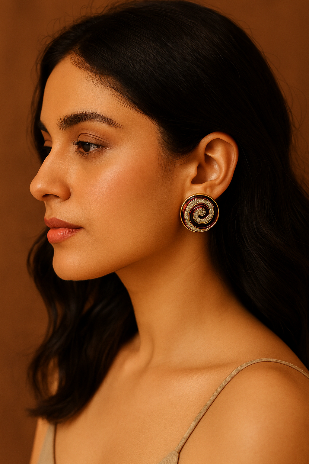 Luxe Spiral Enamel & Diamond Stud Earrings