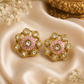 Pink Meenakari Kundan Floral Stud Earrings